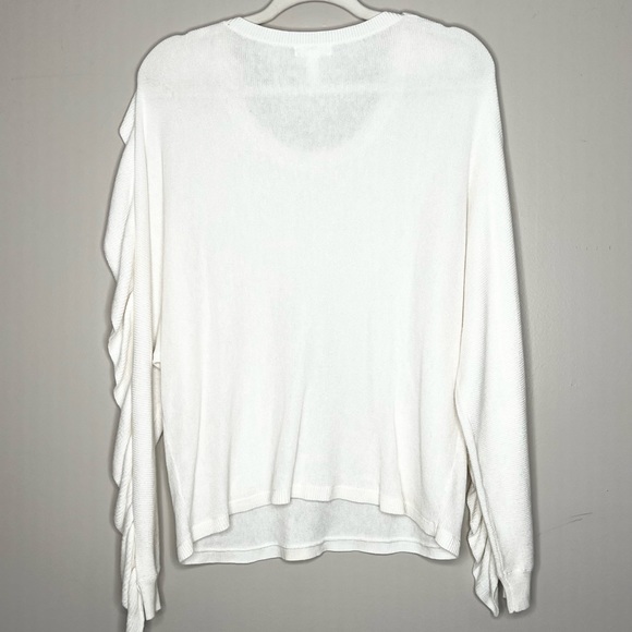 Leith Ruffle Sleeve Modal Cotton Long Sleeve Crewneck White Sweater Lightweight - Picture 5 of 11